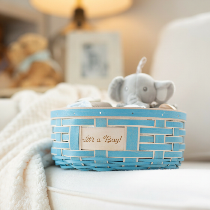 Celebrations It's a Boy Basket with Protector - Blue-Basket Set-Woven Maple Basket-Longaberger