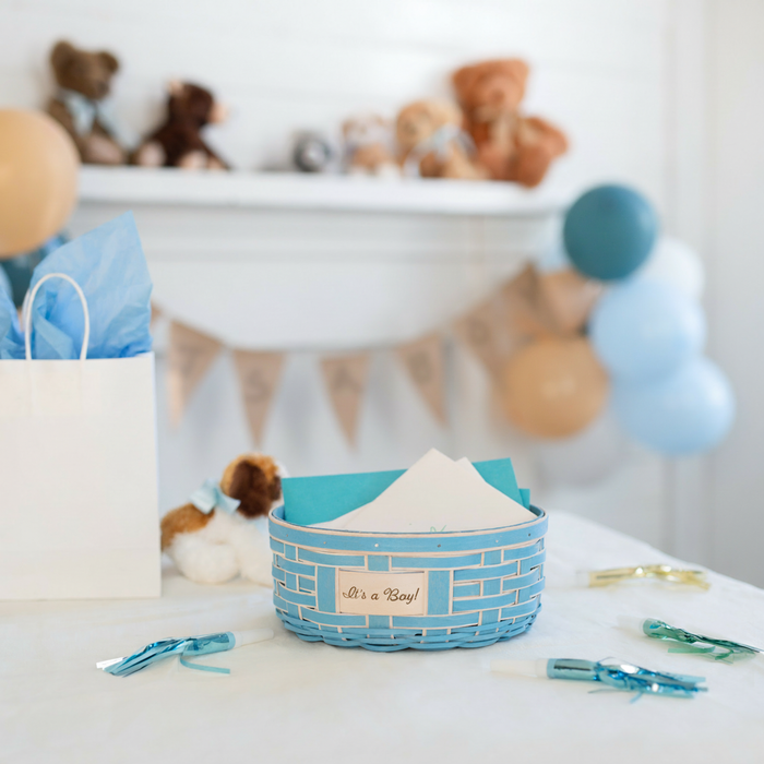 Celebrations It's a Boy Basket with Protector - Blue-Basket Set-Woven Maple Basket-Longaberger