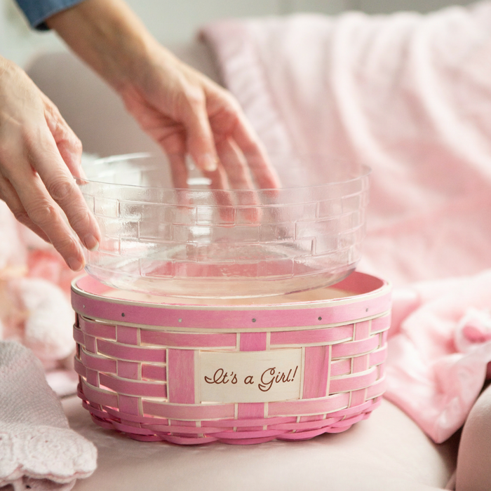 Celebrations It's a Girl Basket with Protector - Pink-Basket Set-Woven Maple Basket-Longaberger