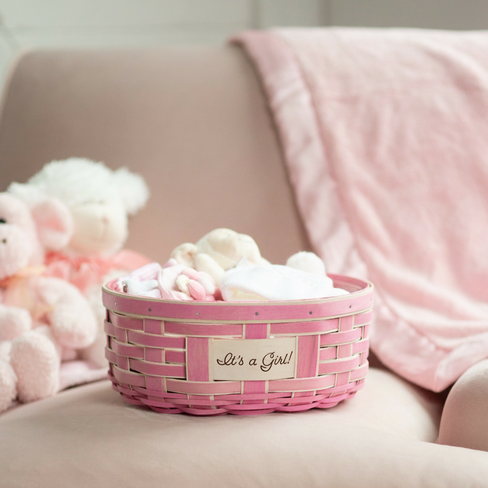 Celebrations It's a Girl Basket with Protector - Pink-Basket Set-Woven Maple Basket-Longaberger