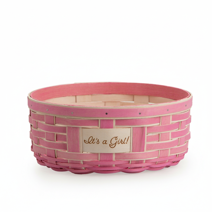 Celebrations It's a Girl Basket with Protector - Pink-Basket Set-Woven Maple Basket-Longaberger