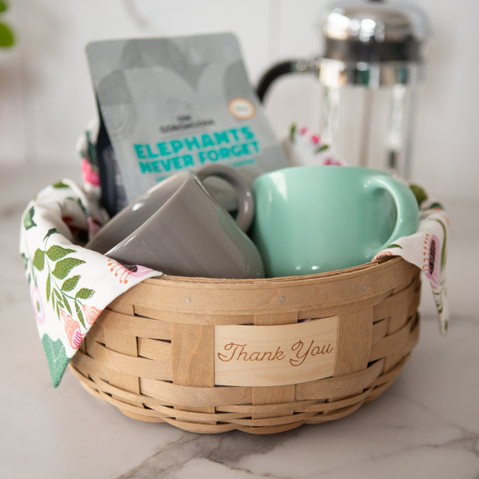 Celebrations Thank You Basket with Protector - Light Brown-Basket Set-Woven Maple Basket-Longaberger