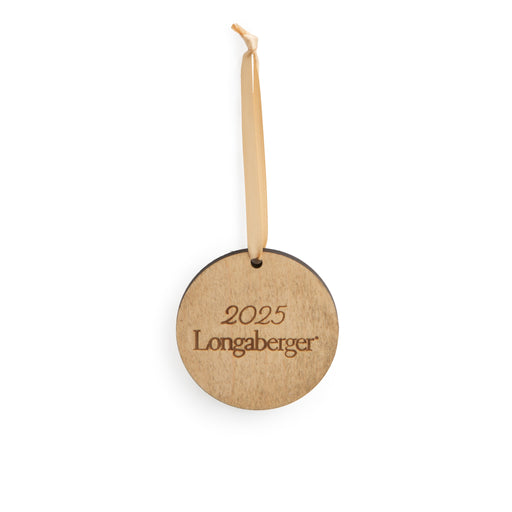 Christmas 4-Piece Wooden Ornament Set - "2025 Longaberger" Round-Ornament Set-Woven Maple Basket-Longaberger