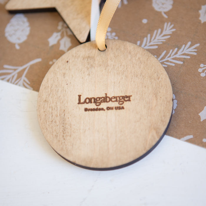 Christmas 4-Piece Wooden Ornament Set - "2025 Longaberger" Round-Ornament Set-Woven Maple Basket-Longaberger