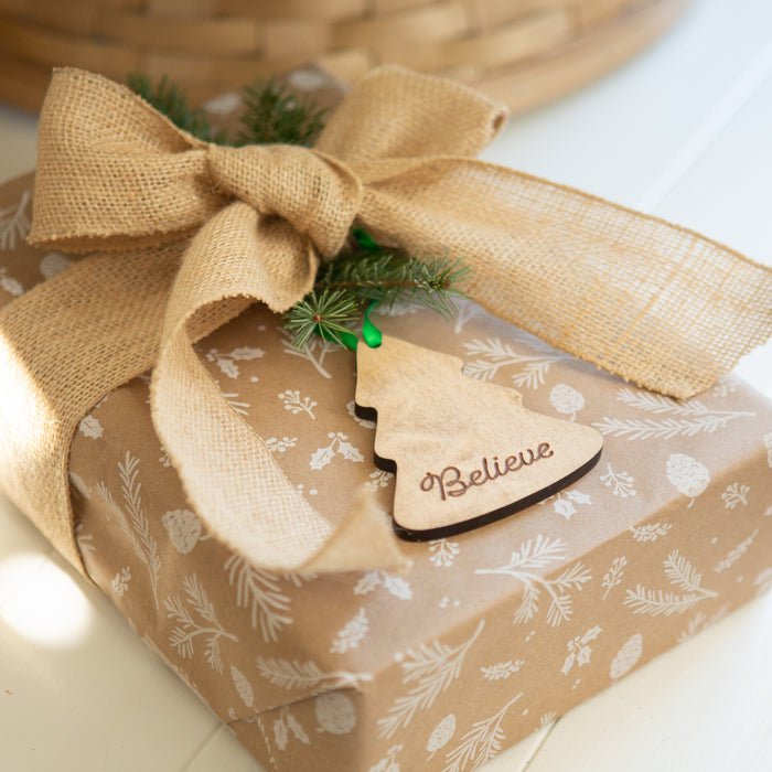 Christmas 4-Piece Wooden Ornament Set - "Believe" Tree-Ornament Set-Woven Maple Basket-Longaberger