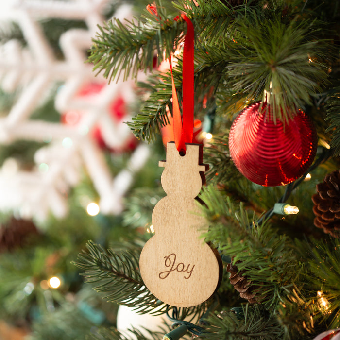Christmas 4-Piece Wooden Ornament Set - "Joy" Snowman-Ornament Set-Woven Maple Basket-Longaberger