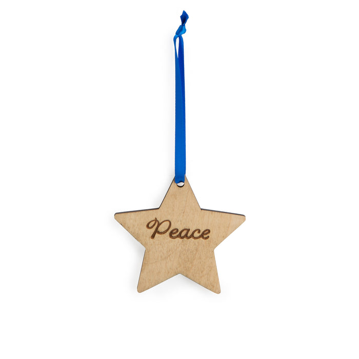 Christmas 4-Piece Wooden Ornament Set - "Peace" Star-Ornament Set-Woven Maple Basket-Longaberger
