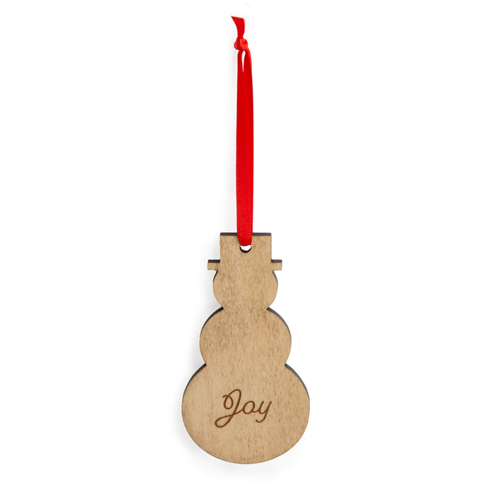 Christmas 4-Piece Wooden Ornament Set - "Joy" Snowman