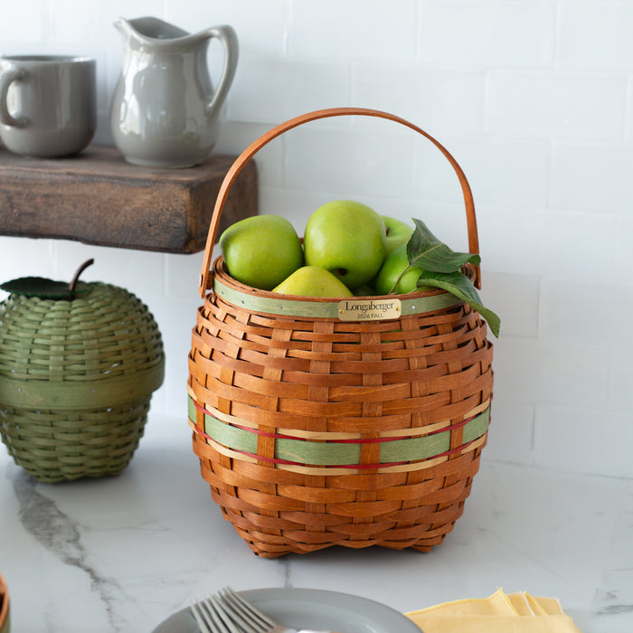 Collector's Apple Picking Medium Round Basket with Protector - Green