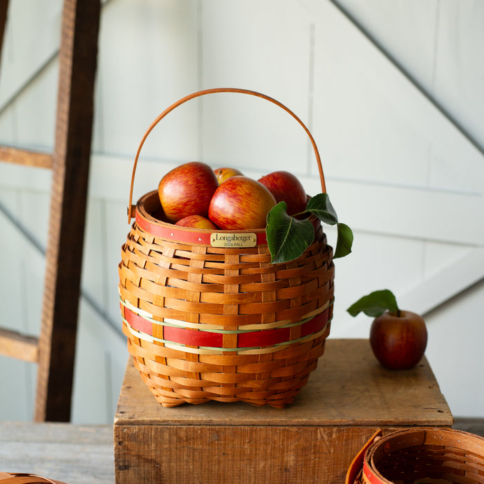 Collector's Apple Picking Medium Round Basket with Protector - Red