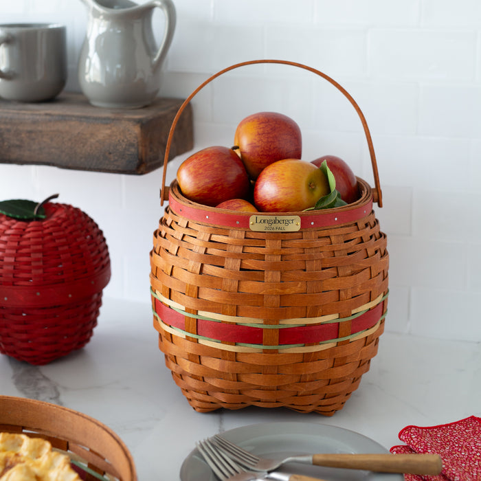 Collector's Apple Picking Medium Round Basket with Protector - Red