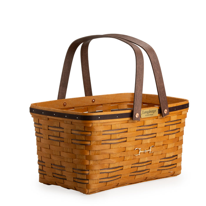 Collector's Equestrian Large Market Basket with Protector - Leather Trim