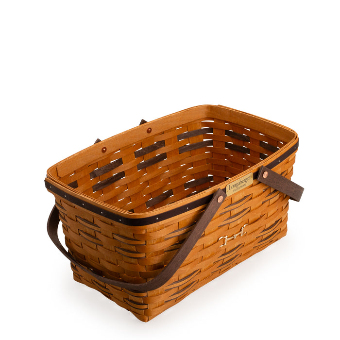 Collector's Equestrian Large Market Basket with Protector - Leather Trim