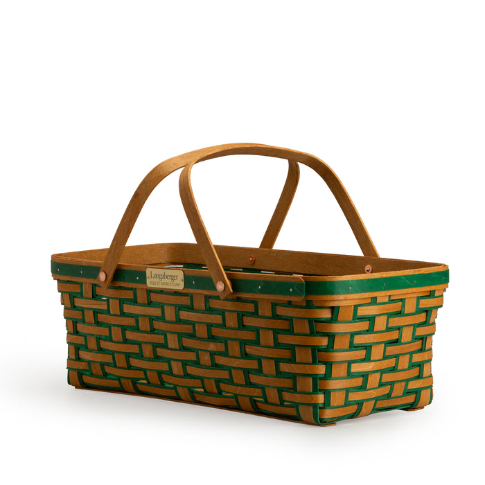 Collector's St. Patrick's Day Large Long Market Basket and Protector - Warm Brown and Shamrock Green