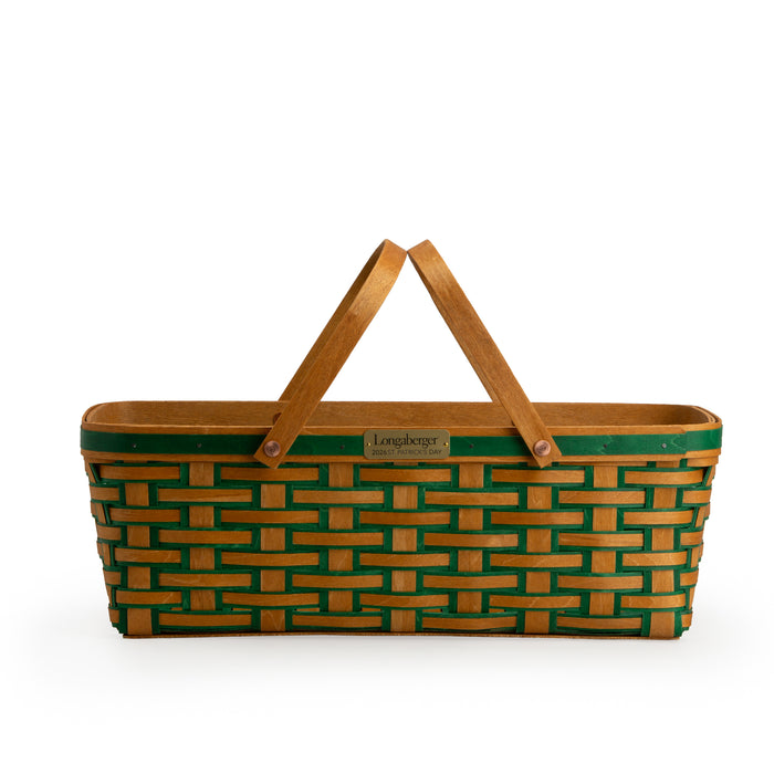 Collector's St. Patrick's Day Large Long Market Basket and Protector - Warm Brown and Shamrock Green