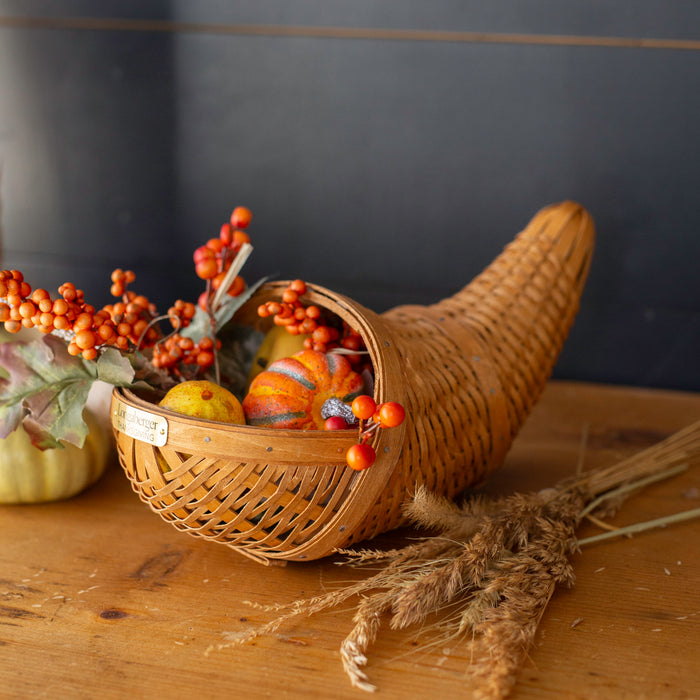 Collector's Thanksgiving Cornucopia Basket with Protector - Warm Brown