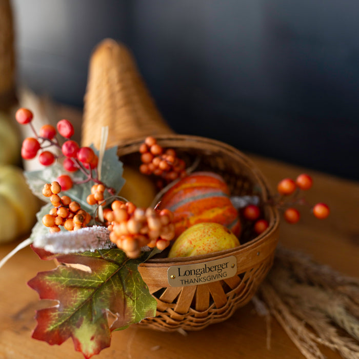 Collector's Thanksgiving Cornucopia Basket with Protector - Warm Brown