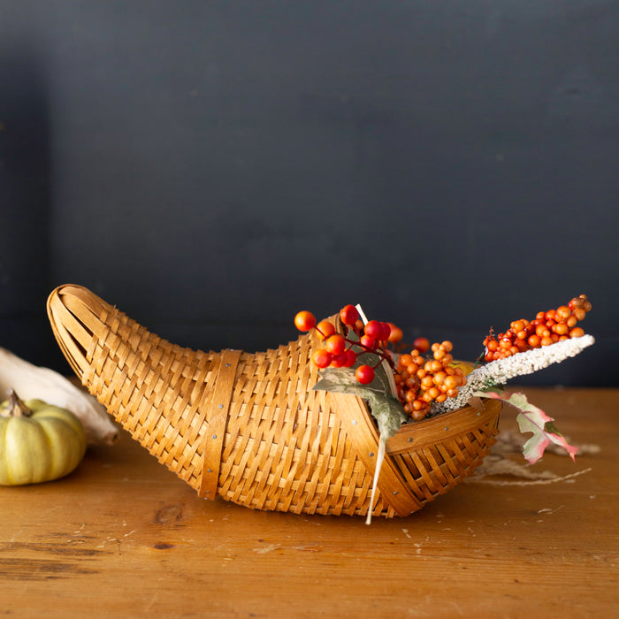 Collector's Thanksgiving Cornucopia Basket with Protector - Warm Brown