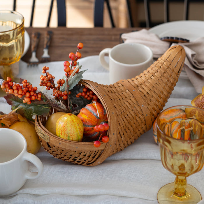 Collector's Thanksgiving Cornucopia Basket with Protector - Warm Brown