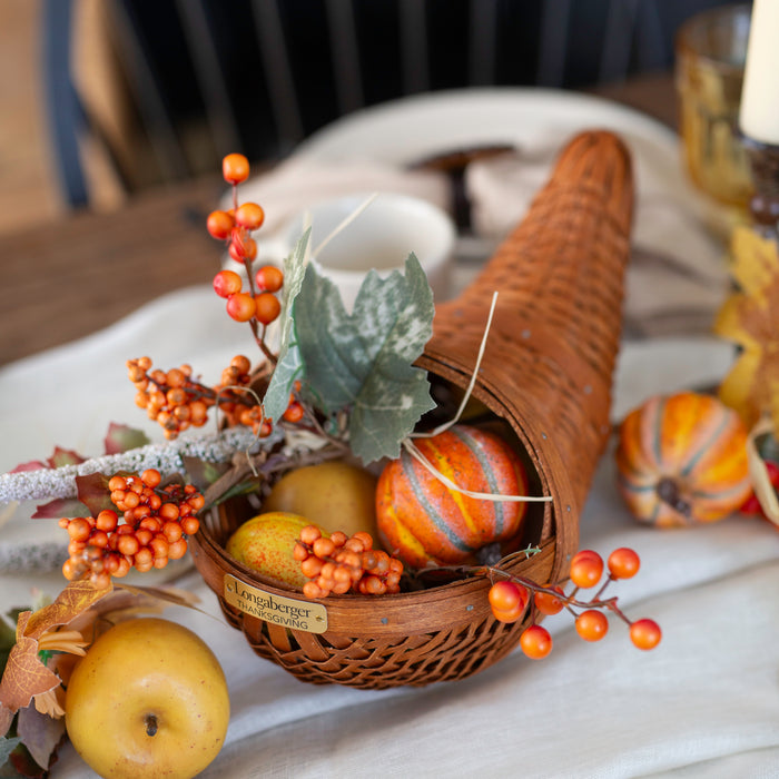 Collector's Thanksgiving Cornucopia Basket with Protector - Warm Cinnamon
