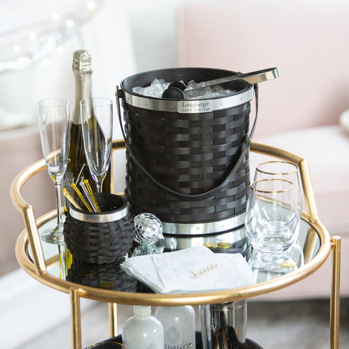 Collector's New Year's Eve Bottle Chiller Basket with Protector - Aluminum-Basket Set-Woven Maple Basket-Longaberger