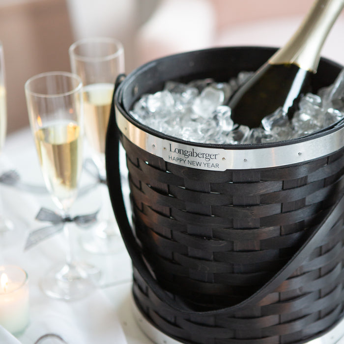 Collector's New Year's Eve Bottle Chiller Basket with Protector - Aluminum-Basket Set-Woven Maple Basket-Longaberger
