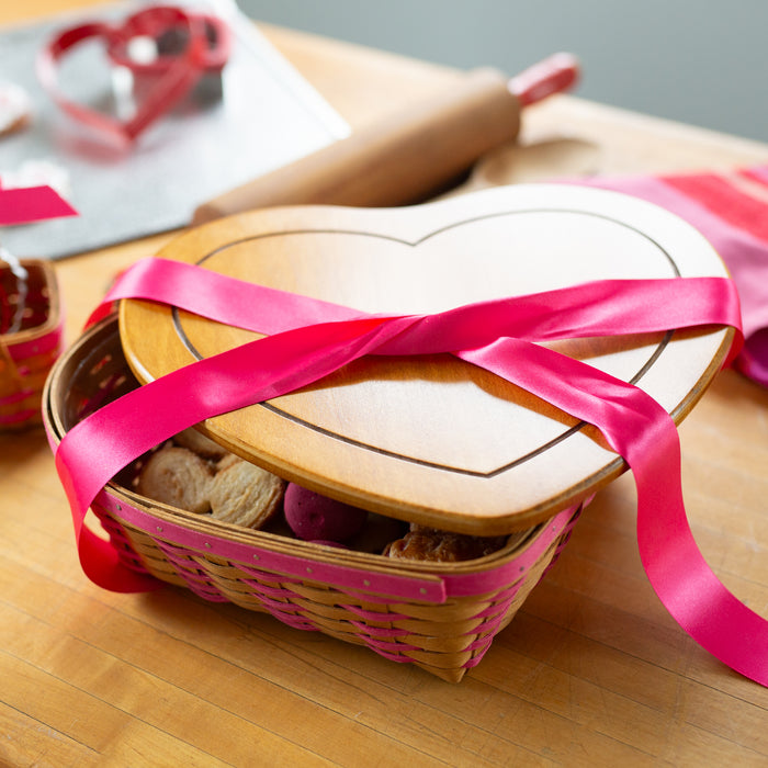 Collector's Valentine's Day 6-Piece Heartland Basket Set - Pink-Basket Set-Woven Maple Basket-Longaberger