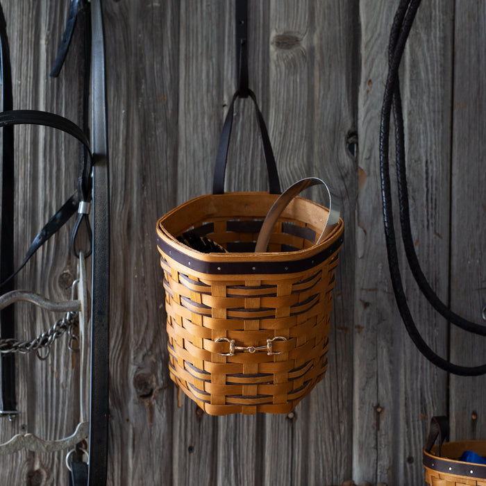Equestrian Hanging Basket with Protector - Leather Trim-Basket Set-Woven Maple Basket-Longaberger