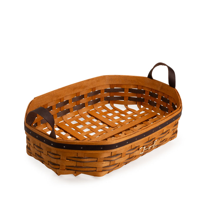 Equestrian Large Tray Basket with Protector - Leather Trim-Basket Set-Woven Maple Basket-Longaberger