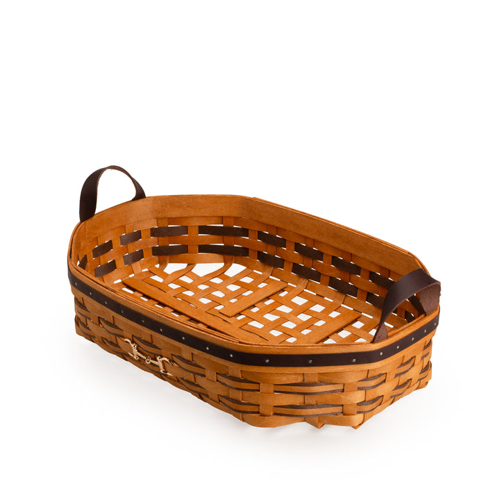 Equestrian Large Tray Basket with Protector - Leather Trim-Basket Set-Woven Maple Basket-Longaberger