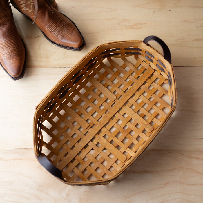 Equestrian Large Tray Basket with Protector - Leather Trim-Basket Set-Woven Maple Basket-Longaberger