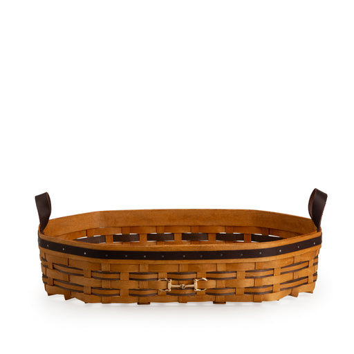 Equestrian Large Tray Basket with Protector - Leather Trim-Basket Set-Woven Maple Basket-Longaberger