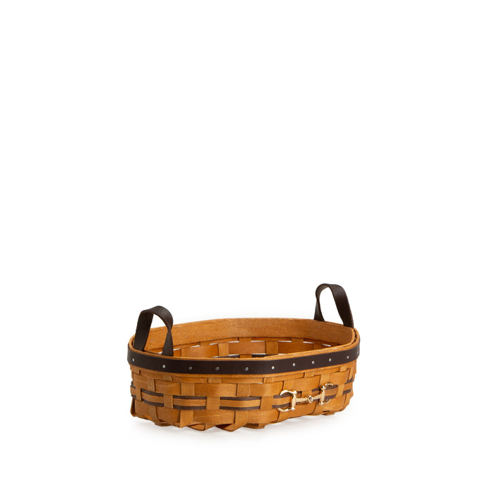 Equestrian Small Tray Basket with Protector - Leather Trim-Basket Set-Woven Maple Basket-Longaberger