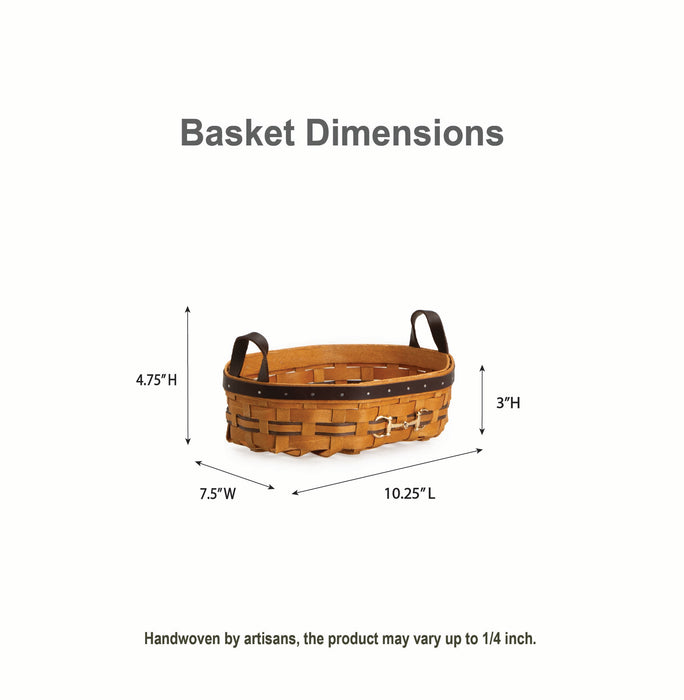 Equestrian Small Tray Basket with Protector - Leather Trim-Basket Set-Woven Maple Basket-Longaberger