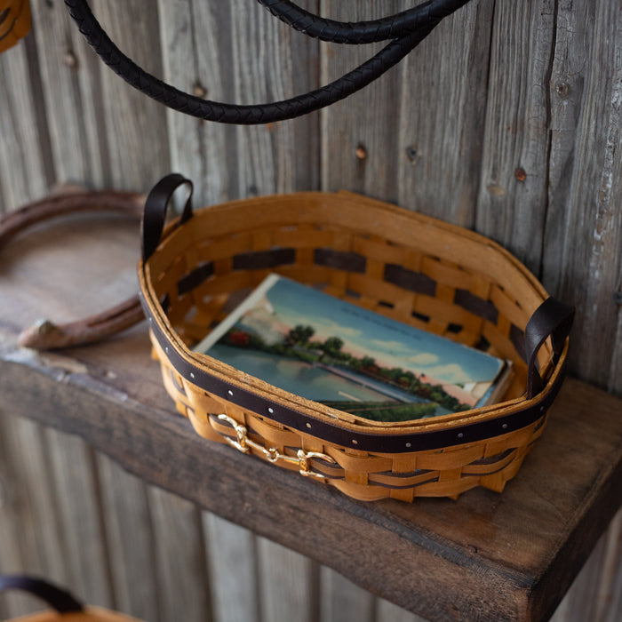 Equestrian Small Tray Basket with Protector - Leather Trim-Basket Set-Woven Maple Basket-Longaberger