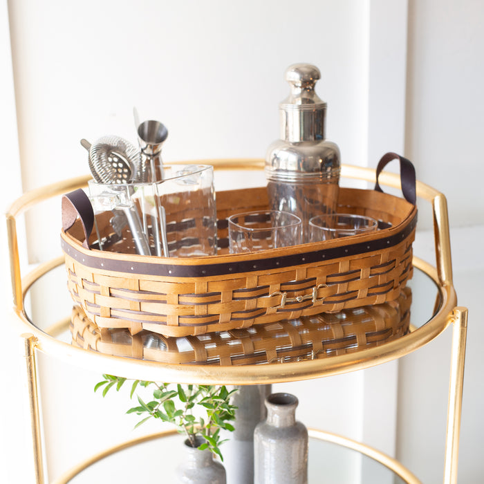 Equestrian Large Tray Basket with Protector - Leather Trim