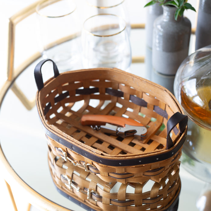 Equestrian Small Tray Basket with Protector - Leather Trim