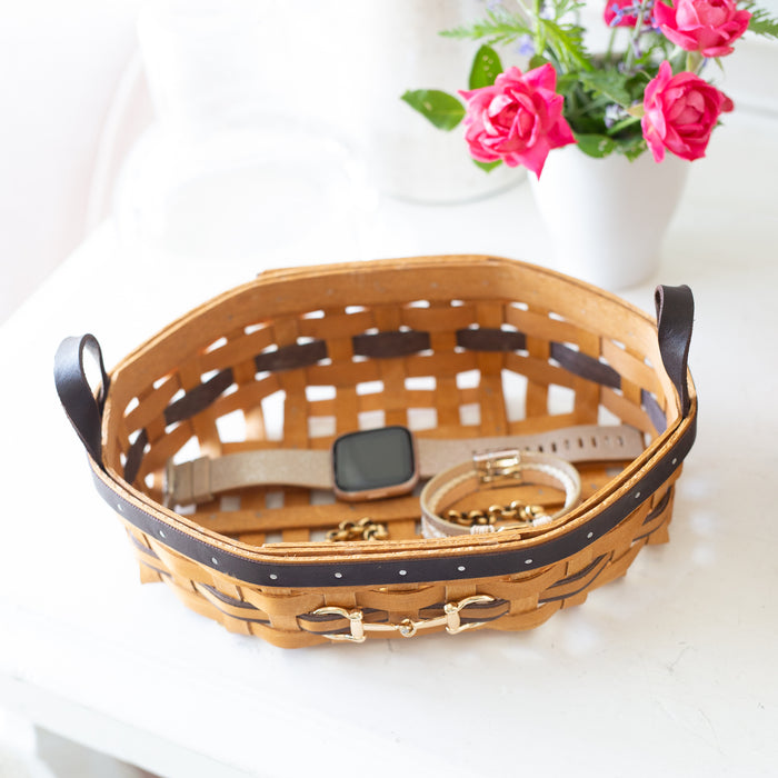 Equestrian Small Tray Basket with Protector - Leather Trim