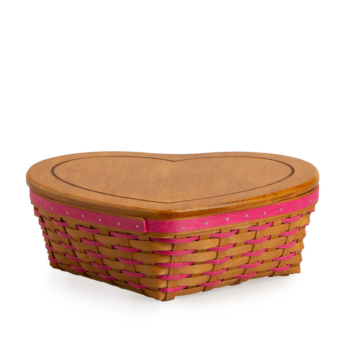 Valentine's Day Woven Heart Basket with Lid and Protector - Pink