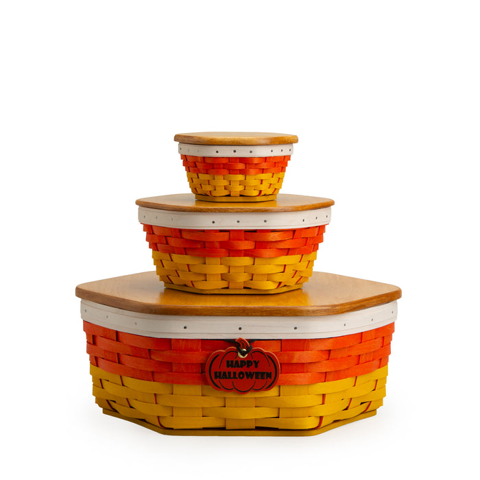 Halloween Candy Corn Generations 9-Piece Basket Set with Lids and Protectors