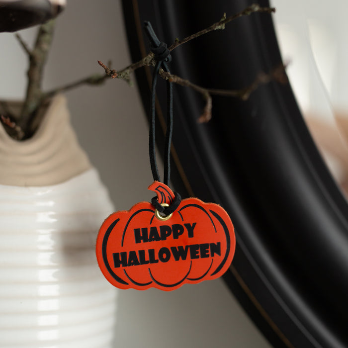 Halloween Leather Happy Halloween Pumpkin Tie-On