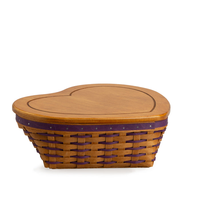 Valentine's Day Woven Heart Basket with Lid and Protector - Purple
