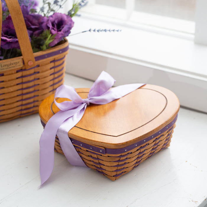 Valentine's Day Woven Heart Basket with Lid and Protector - Purple