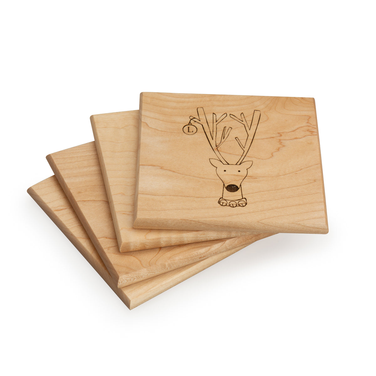 Reindeer Holiday Wood Coaster Set