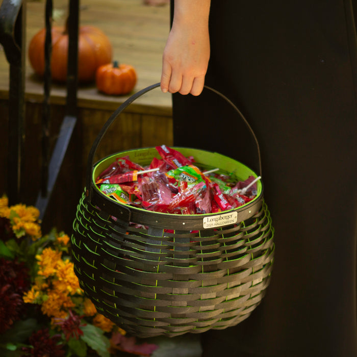 Collector's Halloween Medium Cauldron Basket with Protector - Black and Neon Green