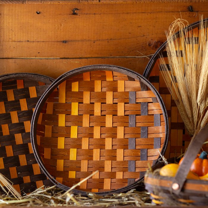 Harvest Small Round Tray Basket with Protector - Warm Cinnamon Ombre
