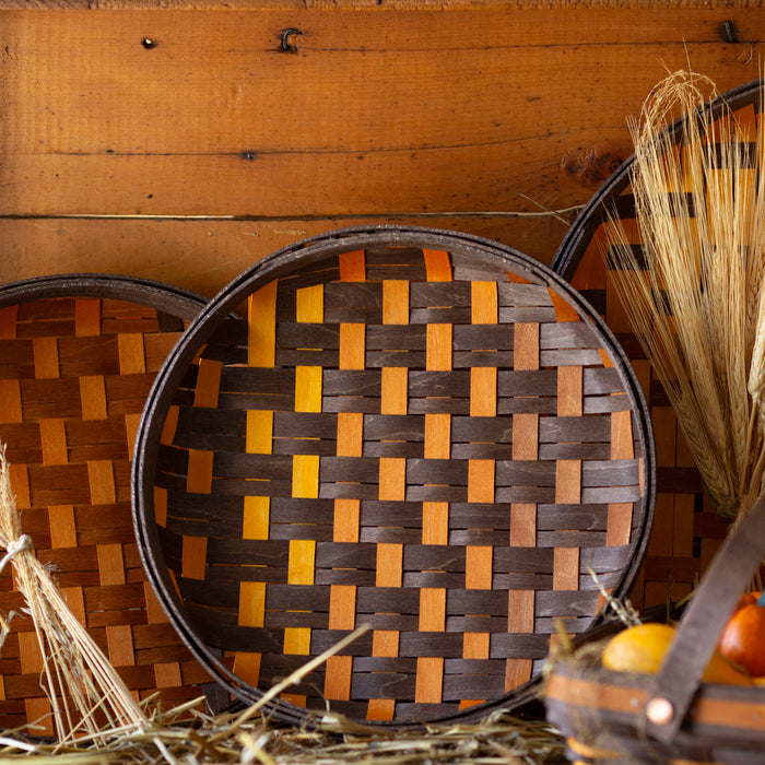 Harvest Small Round Tray Basket with Protector - Dark Roast Ombre