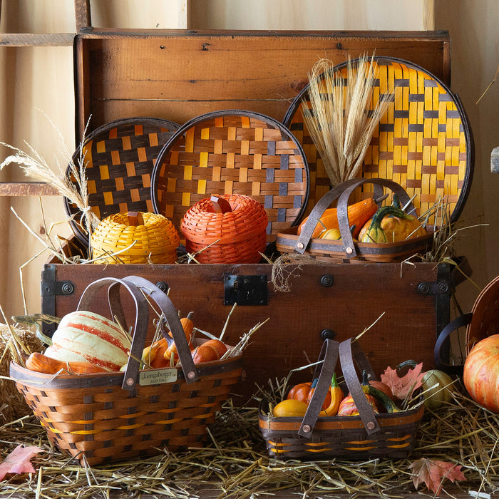 Harvest Small Round Tray Basket with Protector - Dark Roast Ombre