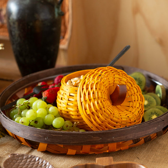 Harvest Small Round Tray Basket with Protector - Toasted Marigold Ombre