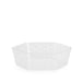 Clear plastic hexagonal bowl on a white background